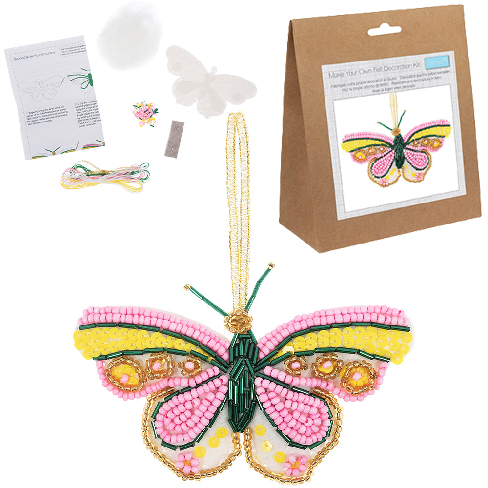 Beaded Butterfly Decoration | Mini Felt Sewing Kit | Complete Craft Kit