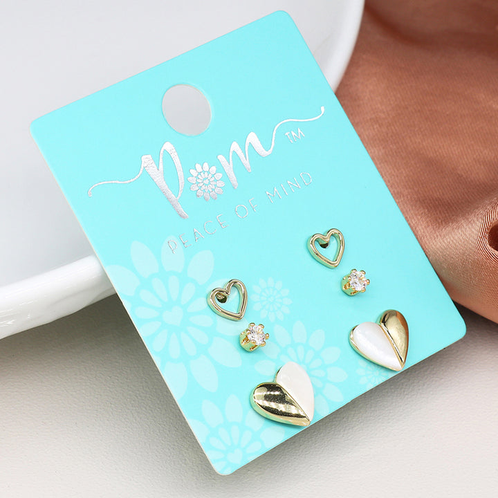 Hearts & Crystal Stud Earring Trio | Mini Gift | Cracker Filler