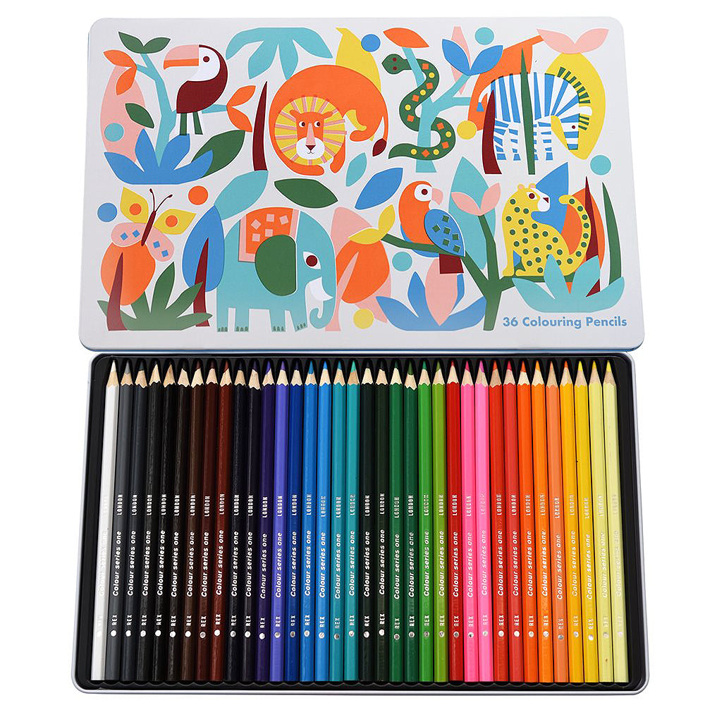 Retro Wild Animals | 36 Full Length Colouring Pencils in Tin | Gift for Girls