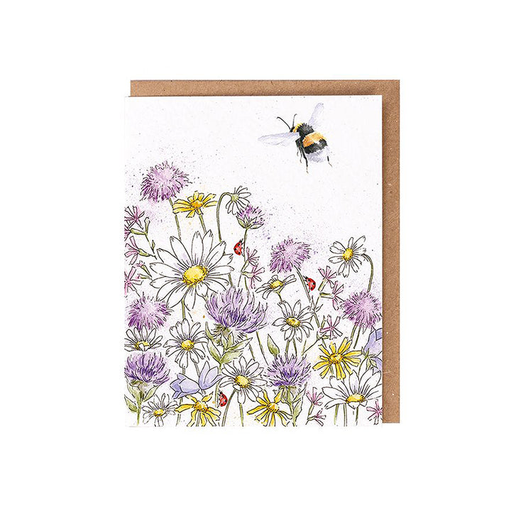 Bee & Wildflowers | Blank Card & Wild Flower Seeds | 10.5x15cm | Wrendale Designs