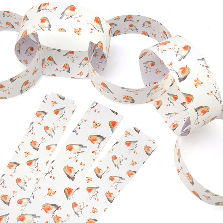 30 Reusable Christmas Paper Chains | Watercolour Robin | No Glue Needed | 2.5m