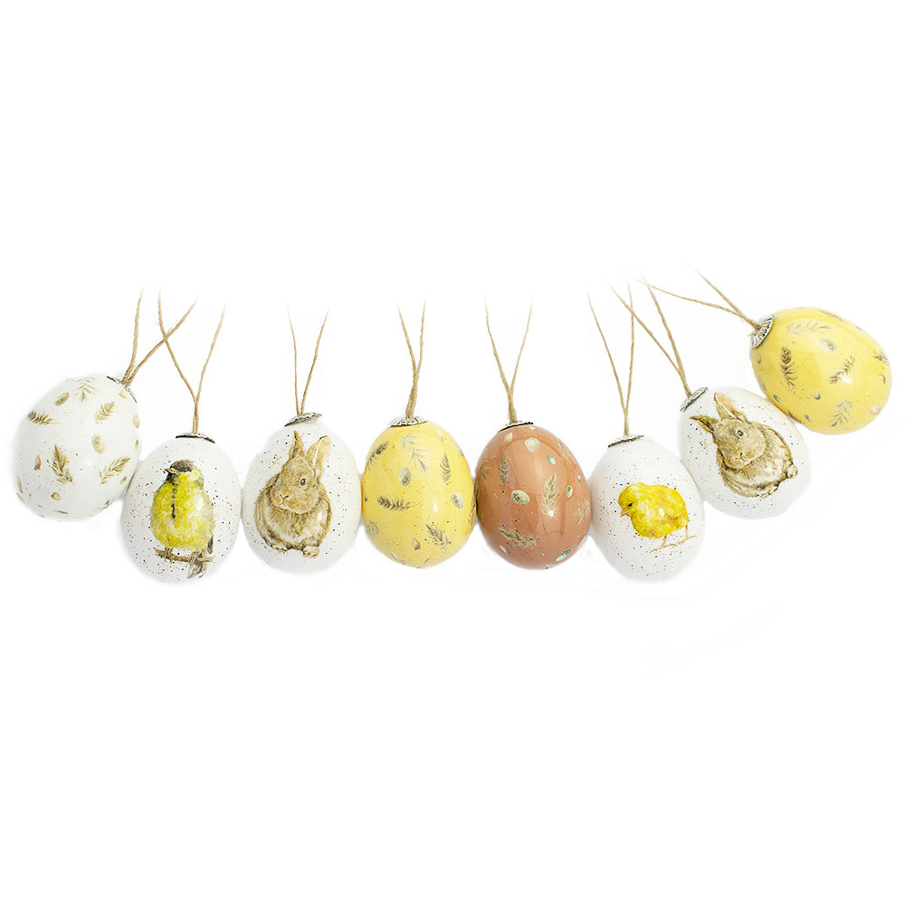 8 Pack 5cm Watercolour Style Bunny and Chick Plastic Hanging Eggs for Easter Trees