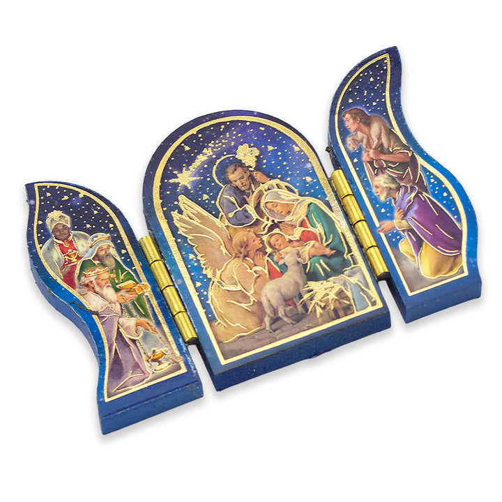 Wooden Nativity Triptych with Gold Foil | Faith Magnet | Cracker Filler