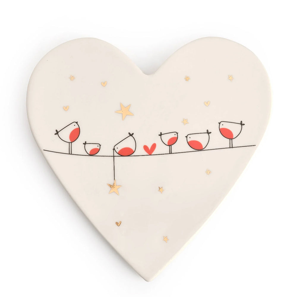 Christmas Robins | Porcelain Heart Coaster | Gift Idea