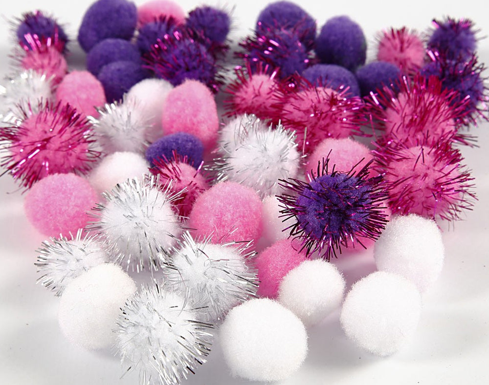 48 Pink & Purple 15mm & 20mm Craft Pom Poms