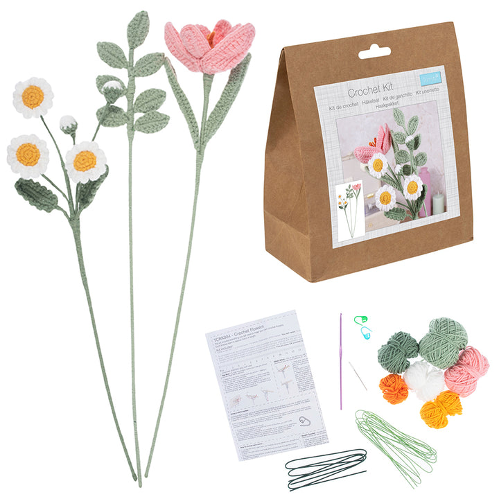 Floral Stems | Makes 3 | Complete Crochet Craft Kit | 42cm Tall