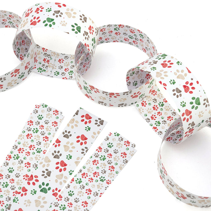 30 Reusable Christmas Paper Chains | Sketched Pawprints | No Glue Needed | 2.5m