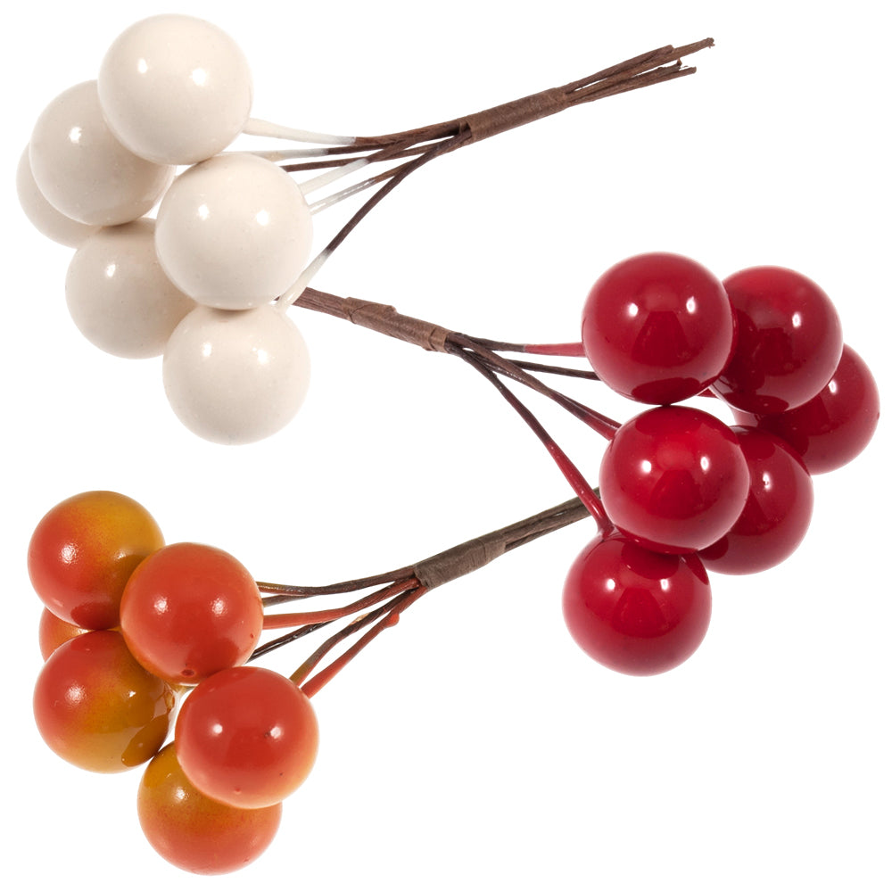 6 Faux Berries | 15mm or 25mm Berry Picks | Christmas Wreath Making & Floristry
