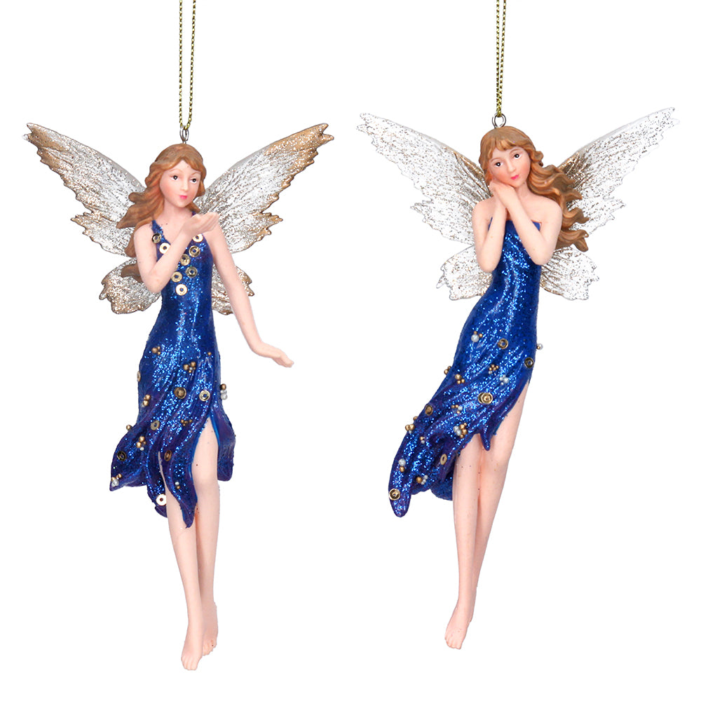 14cm Single Gisela Graham Resin Blue Fairy Tree Decorations