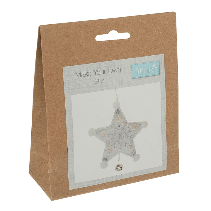 Sewing Kit to Make a Silver Felt Star Christmas Decoration