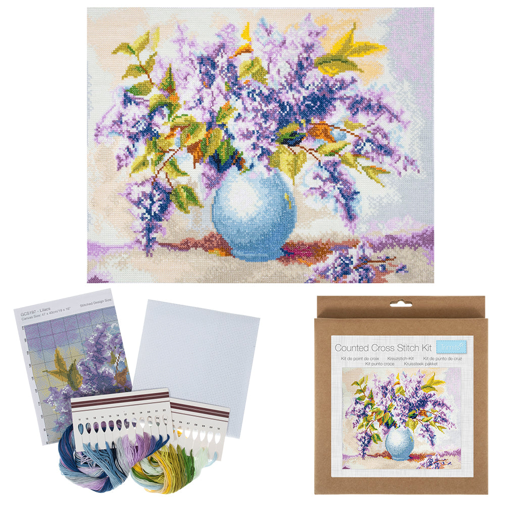 Bountiful Vase of Lilacs | Counted Cross Stitch Kit | 39x32cm
