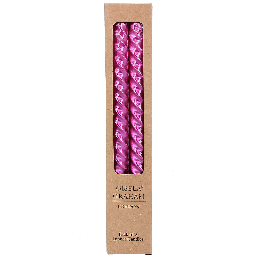 Metallic Hot Pink Twist Taper Candles | 25cm | Box of 2 | Gisela Graham