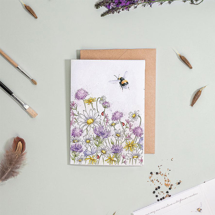 Bee & Wildflowers | Blank Card & Wild Flower Seeds | 10.5x15cm | Wrendale Designs