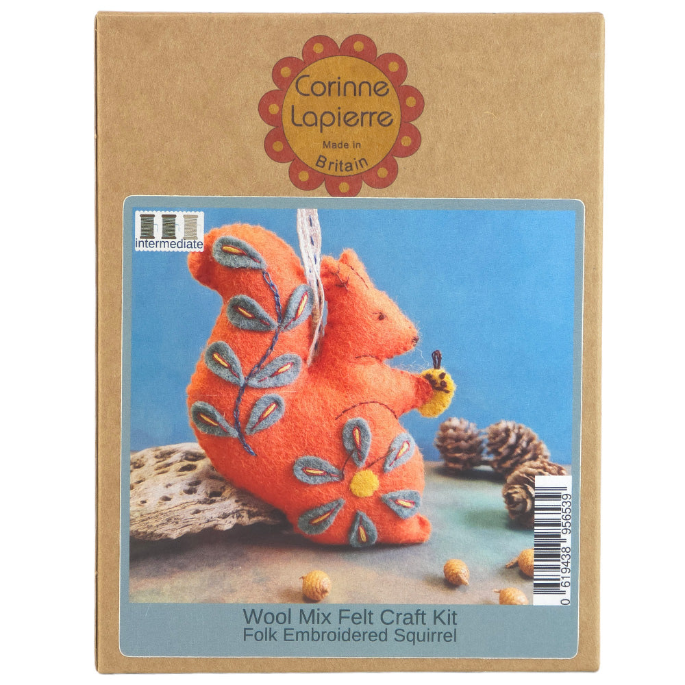 Squirrel Hanging Ornament | Mini Felt Sewing Embroidery Kit | Corinne Lapierre