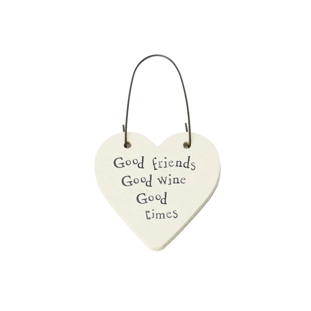 Good Friends, Good Wine, Good Times Mini Wooden Hanging Heart - Cracker Filler Gift