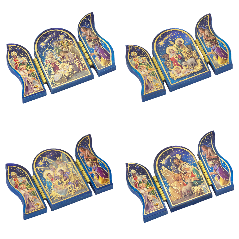 Wooden Nativity Triptych with Gold Foil | Faith Magnet | Cracker Filler