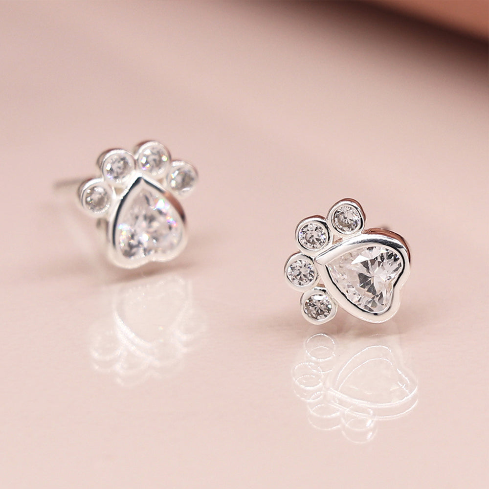 Sterling Silver Crystal Paw Print Stud Earrings | Mini Gift | Cracker Filler