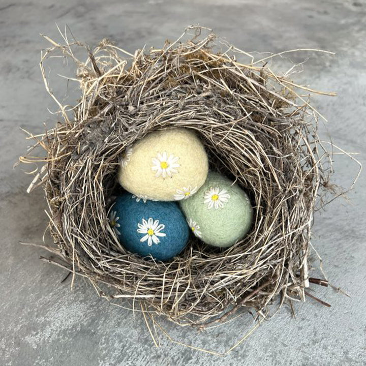 Felt &amp; Embroidered Daisy Egg Ornament | Hanging Easter Tree Decoration