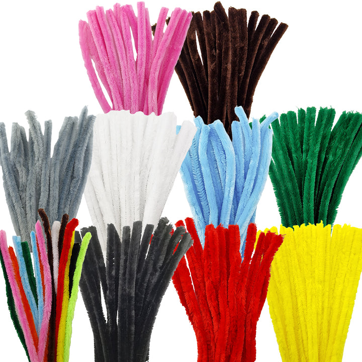 15Pk 15mm Single Colour Packs Chunky Chenille Stems Craft Pipe Cleaners