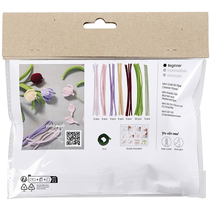 Tulips | Chenille Flower Mini Craft Kit | Makes 5 | Crepe Alternative