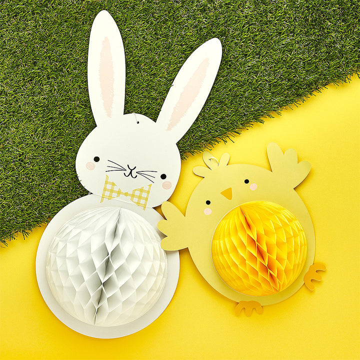 Cute Easter Bunny & Chick | Hanging Honeycomb Easter Decorations | Two Pack