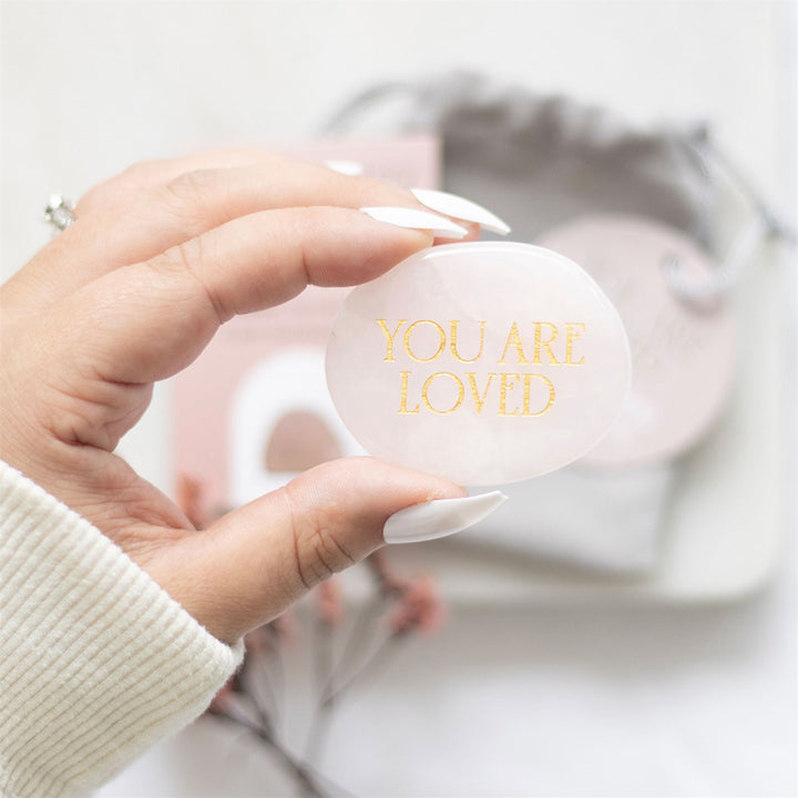 You Are Loved | Rose Quartz Palm Stone | Card &amp; Bag | Cracker Filler | Mini Gift