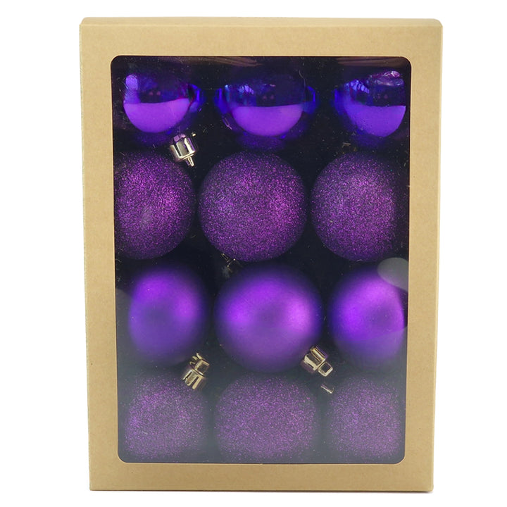 60mm Purple Christmas Baubles | 24 Assorted | Shatterproof Tree Decorations