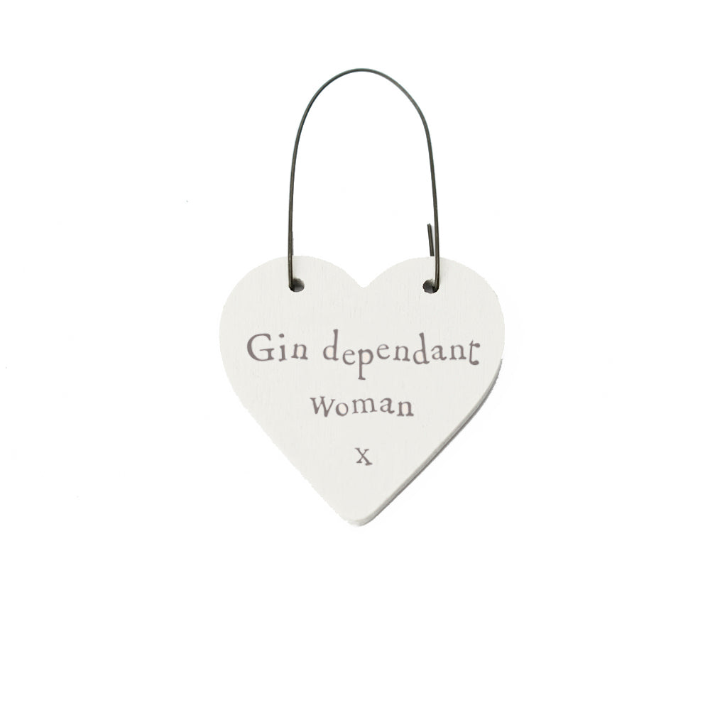 Gin Dependant Woman Mini Wooden Hanging Heart - Cracker Filler Gift