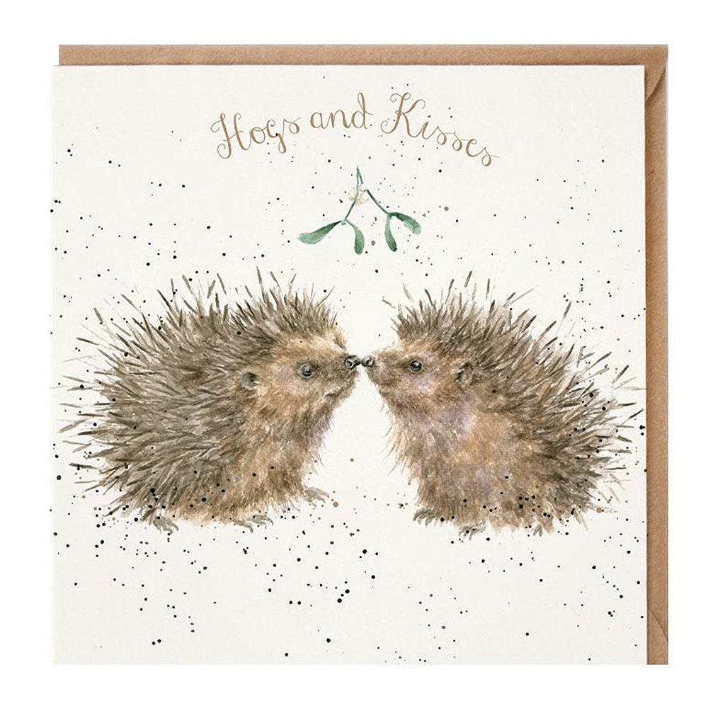 Hogs & Kisses | Hedgehogs | Blank Christmas Card | 15x15cm | Wrendale Designs