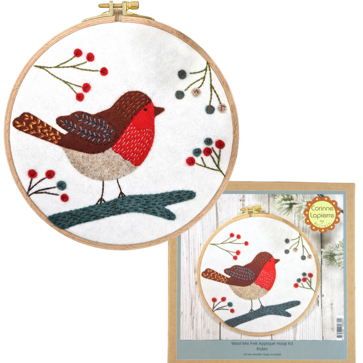 Christmas Robin | 19cm Applique Hoop Sewing Kit & Hoop | Corinne Lapierre