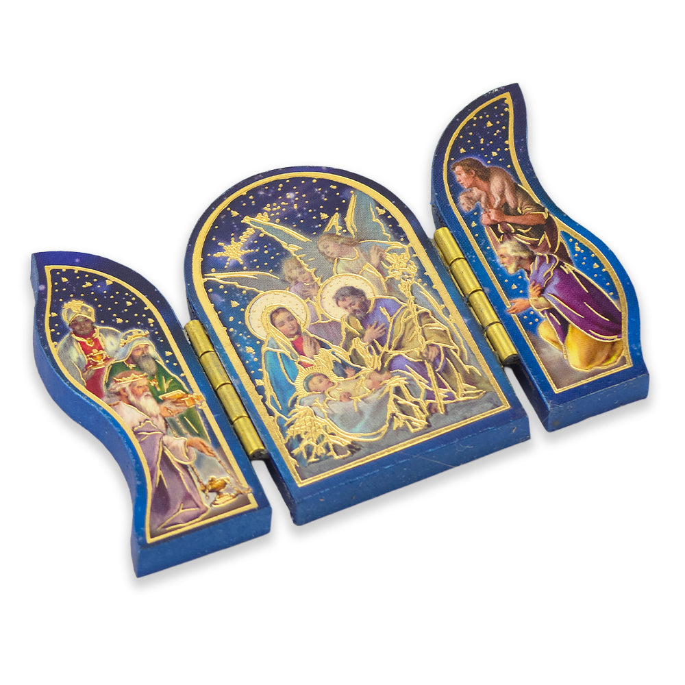 Wooden Nativity Triptych with Gold Foil | Faith Magnet | Cracker Filler