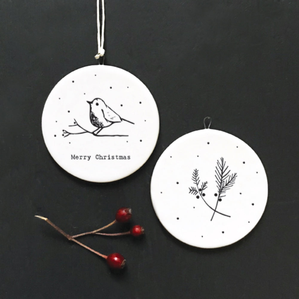 5.5cm Porcelain Disc Christmas Hanging Decoration |Merry Christmas Robins