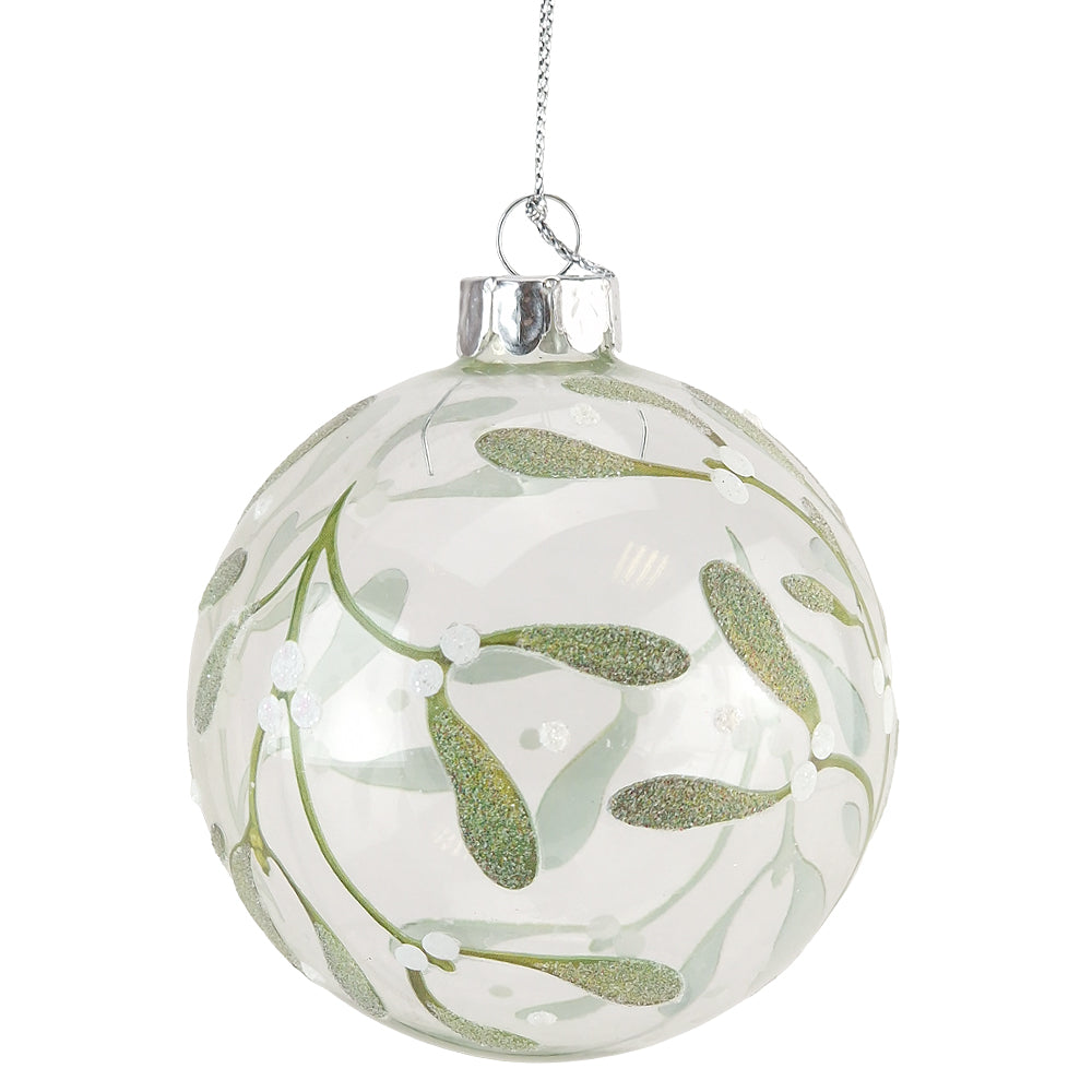 Lovely Mistletoe | Glass Glittered Christmas Tree Bauble | 8cm | Gisela Graham