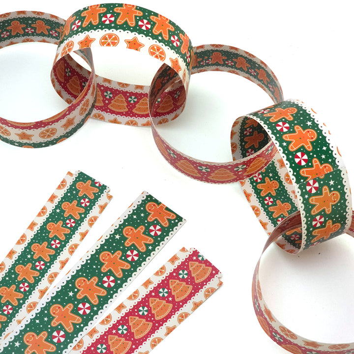 30 Reusable Christmas Paper Chains | Gingerbread Christmas | No Glue | 2.5m