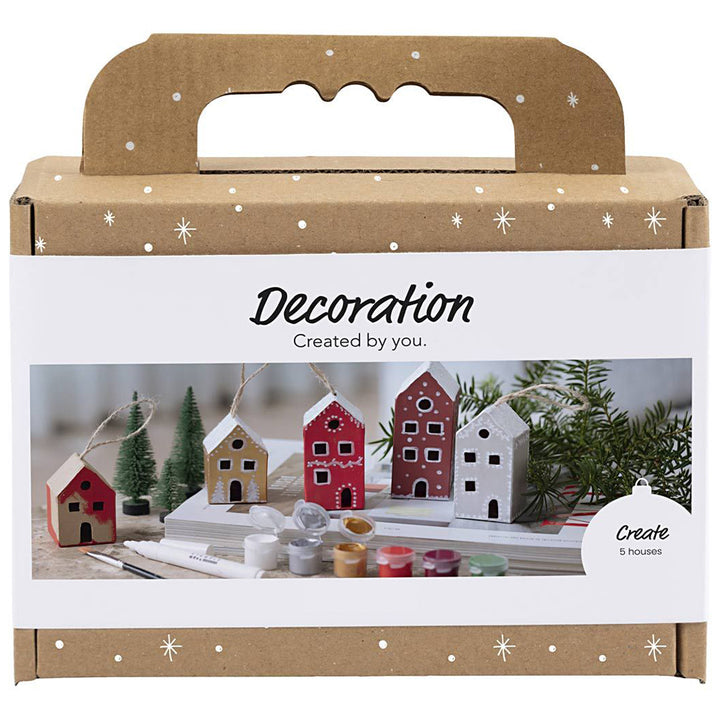 Bright Christmas Houses | Makes 5 Hanging Christmas Tree Decorations | Craft Kit