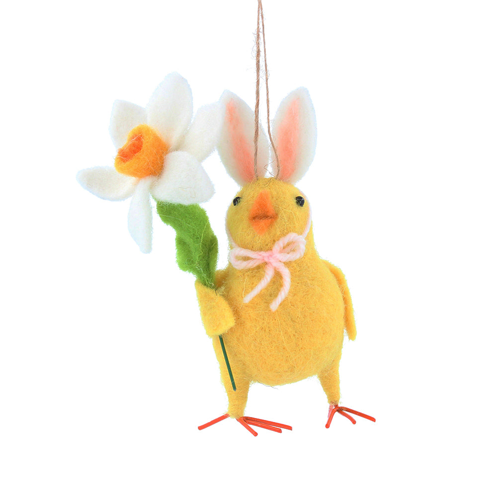 Felted Chick & Daffodil Easter Tree Decoration | Hanging Ornament | Gisela Graham