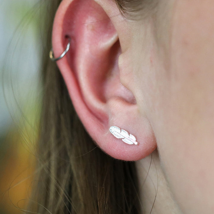 Dainty Sterling Silver Feather Stud Earrings | Mini Gift | Cracker Filler