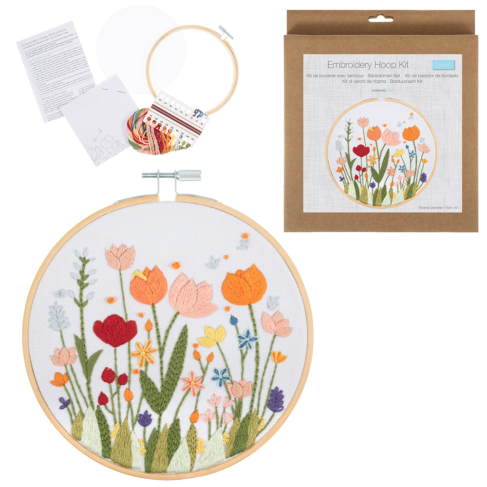 Flowers in Bloom | Complete Embroidery Craft Kit with Hoop | 15cm Wide