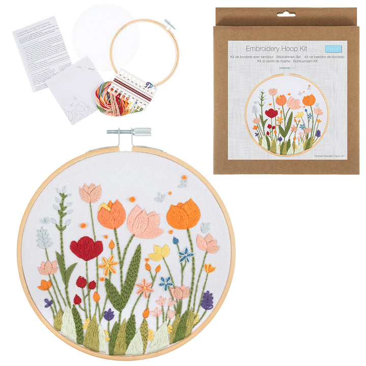 Flowers in Bloom | Complete Embroidery Craft Kit with Hoop | 15cm Wide