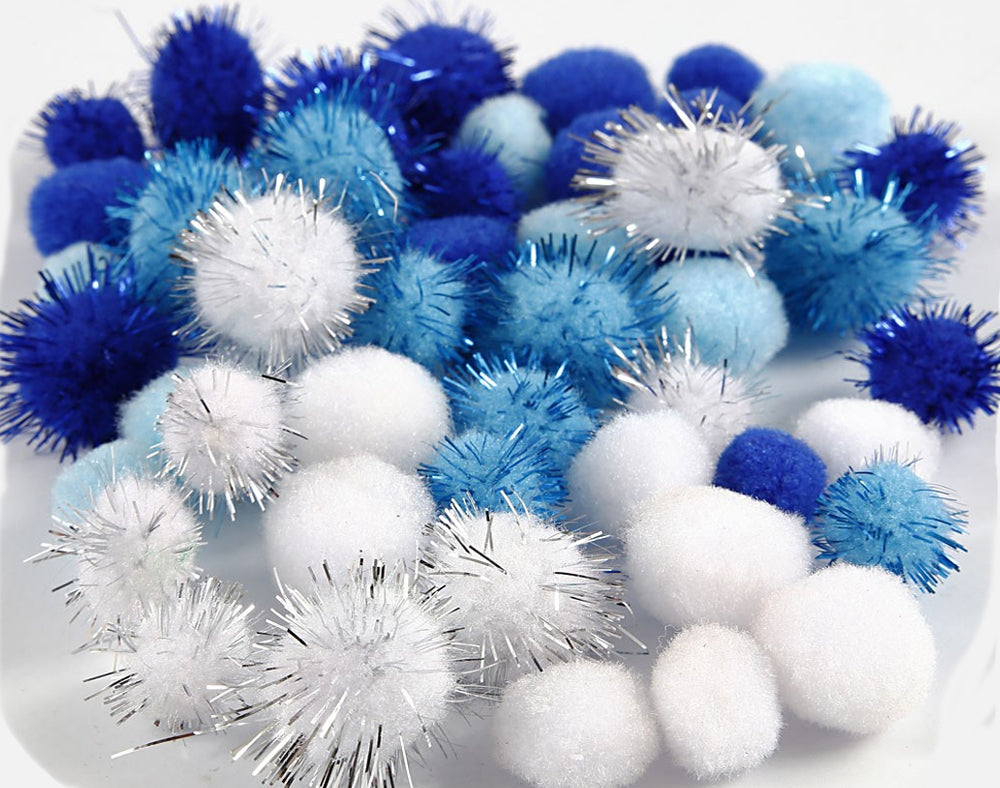 48 Assorted Blue 15mm & 20mm Craft Pom Poms