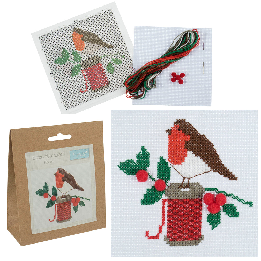 Christmas Robin | Small Counted Cross Stitch | Complete Kit | 13cm