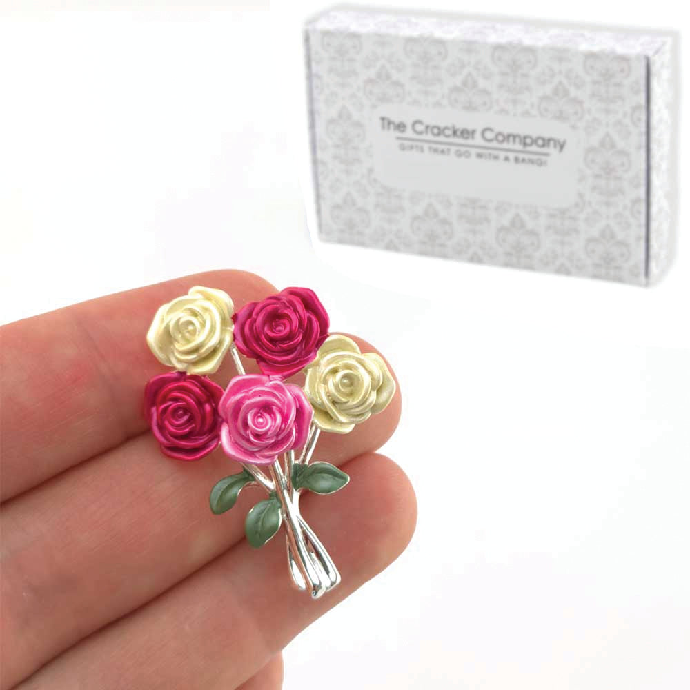 Rose Bouquet | Silver Plated Brooch | Little Gift | Cracker Filler