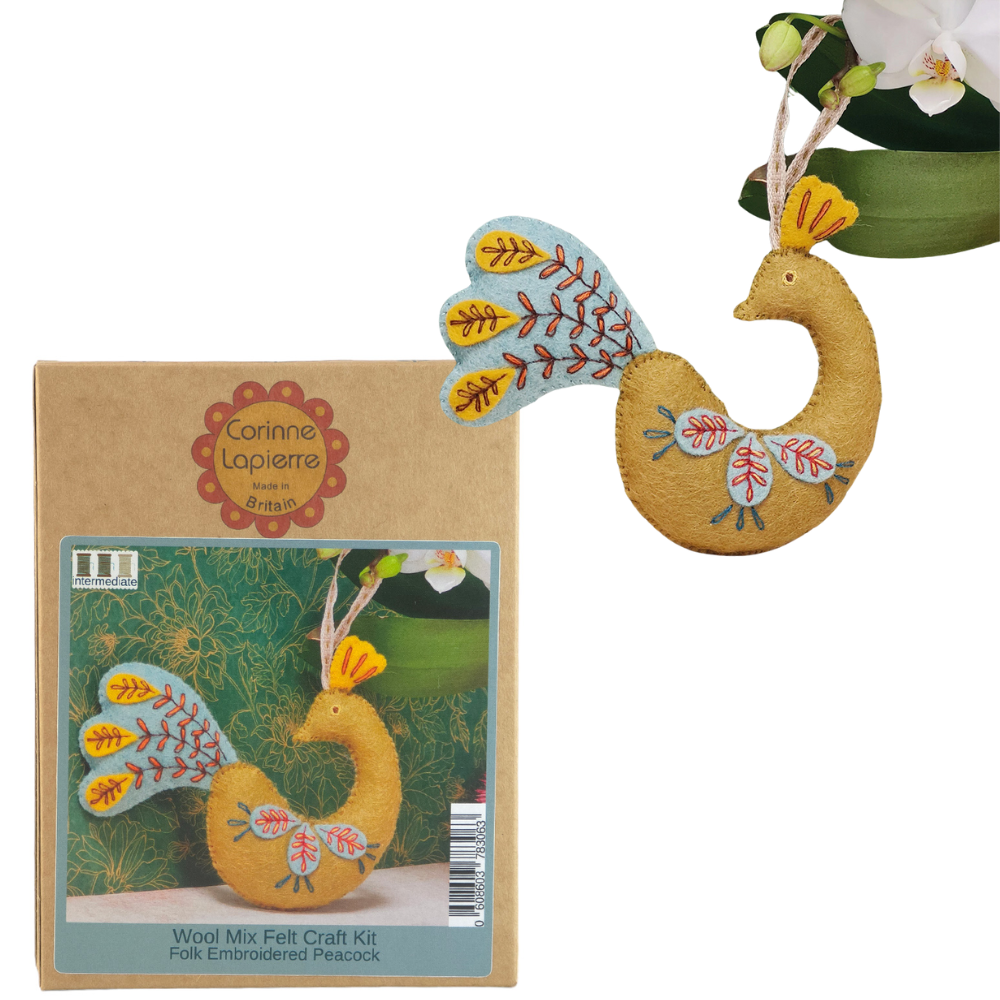Peacock Hanging Ornament | Mini Felt Sewing & Embroidery Kit | Corinne Lapierre