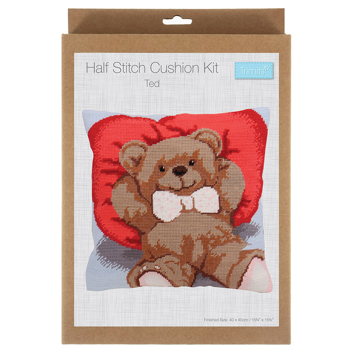Relaxing Ted | Half Stitch Cushion Cover Kit | Cross Stitch | 40x40cm