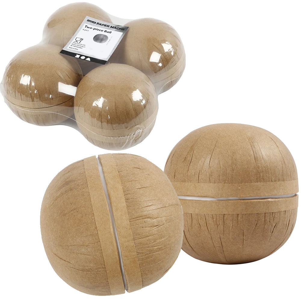 8cm Paper Mache Two - Piece Snowball Set | 4 Pieces | For Decorating