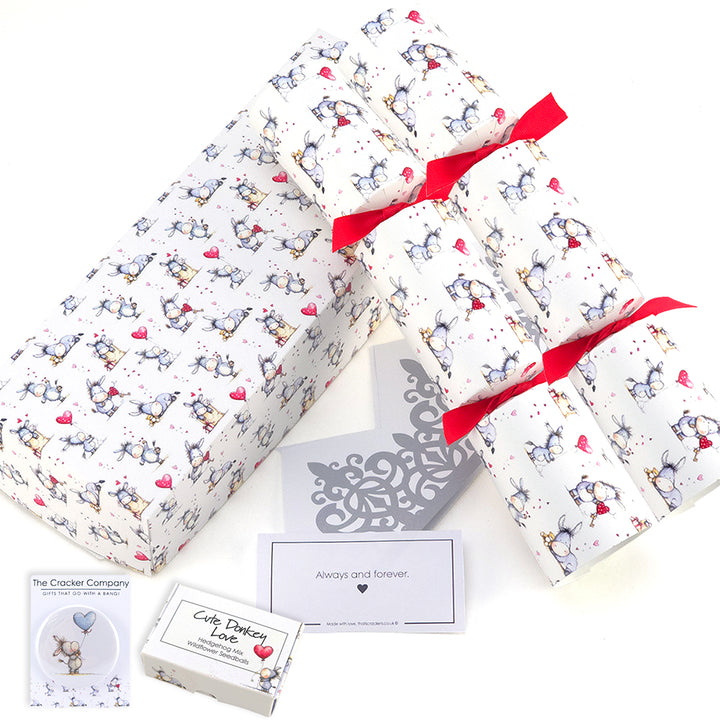 Cute Donkey Love | Pair of Filled Valentine's Day Crackers | Choice of Gifts