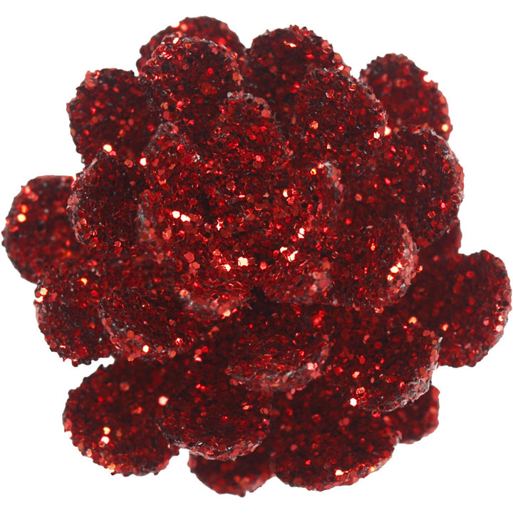 12 Mini Red Glitter Artificial Pine Cone Wired Floristry Picks