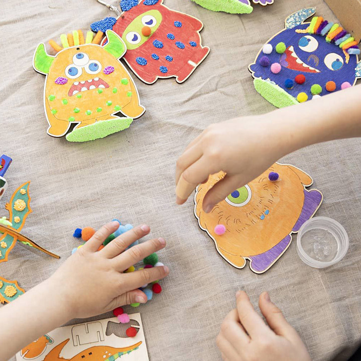 Bright Monsters | Complete Wooden Craft Kit for Kids | Makes 8 Monsters