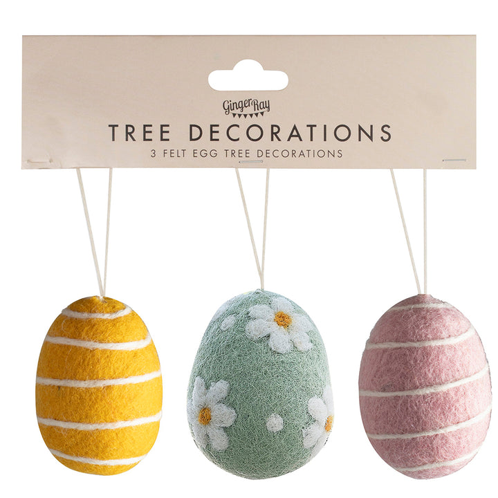 Felt Easter Tree Decorations | Set of 3 | Pastel Hanging Eggs