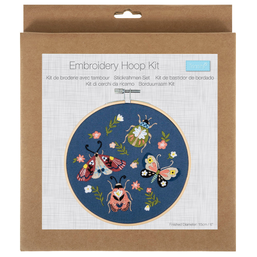 Mini Beasts | Insects | Complete Embroidery Craft Kit with Hoop | 15cm Wide